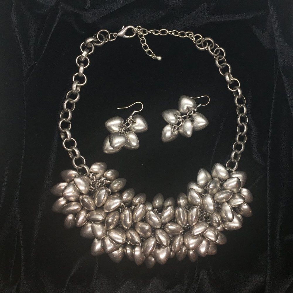 Heart Cluster Necklace and Earring Set